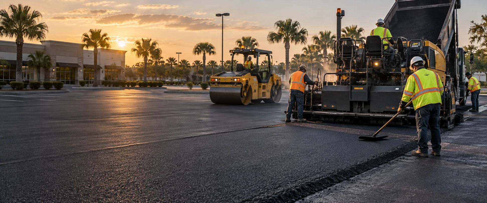 Freshly paved commercial parking lot
